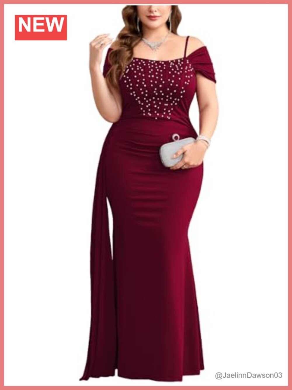 Plus Size Off Shoulder Mermaid Maxi Dress Pearl Bodycon Formal Gown